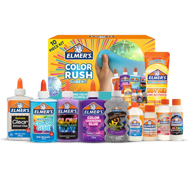 Elmers Color Rush Slime Kit Includes Liquid Glue Activator Makes Color Changing Glow in The Dark Butter Slime and More 10 Piece Kit Perfect for Birthday Parties Gift Idea Kids Activity - Image 2