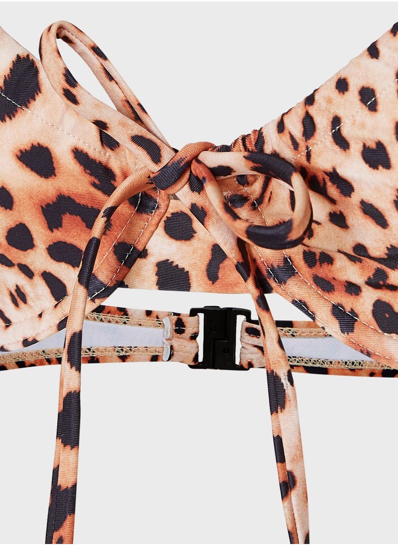 Missguided - Natural Leopard Bow Front Bikini Top - Image 1