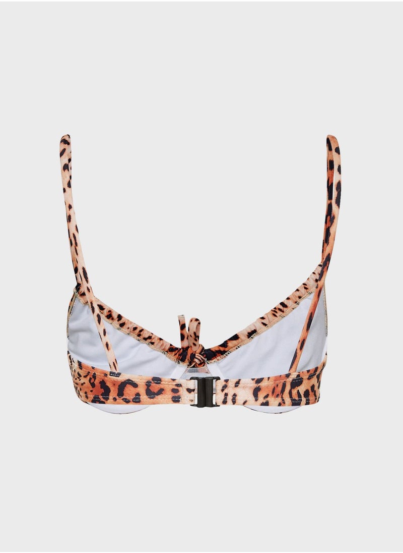 Missguided - Natural Leopard Bow Front Bikini Top - Image 1