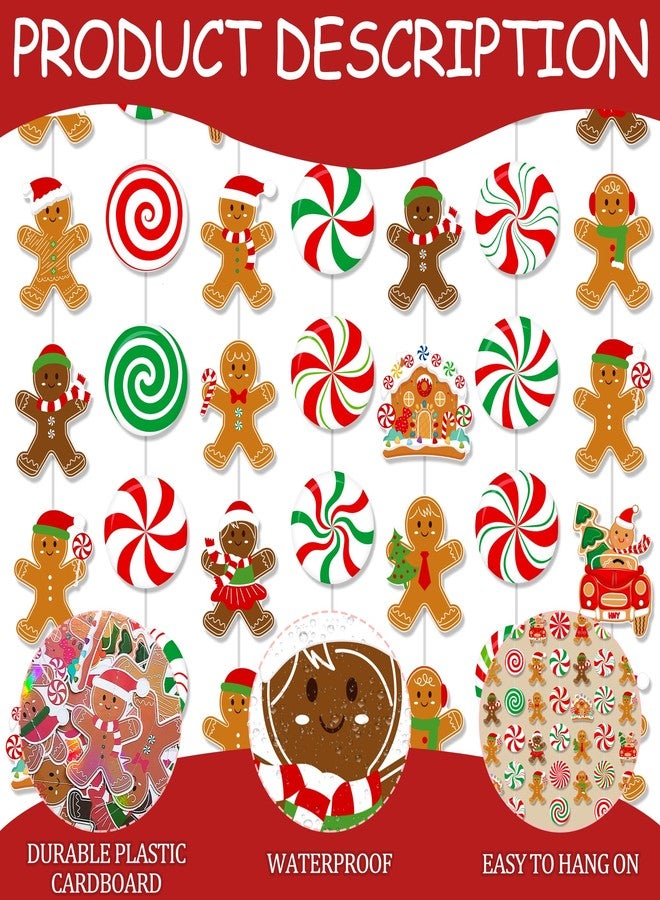 اوموني زينة معلقة على شكل رجل خبز الزنجبيل، 8 قطع، لوازم حفلات عيد الميلاد، زينة ورقية معلقة على شكل عصا حلوى عيد الميلاد بنكهة النعناع، لافتة منزل خبز الزنجبيل للأولاد والبنات، زينة عيد الميلاد وسانتا كلوز - Image 3