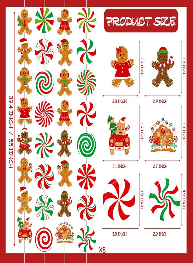 اوموني زينة معلقة على شكل رجل خبز الزنجبيل، 8 قطع، لوازم حفلات عيد الميلاد، زينة ورقية معلقة على شكل عصا حلوى عيد الميلاد بنكهة النعناع، لافتة منزل خبز الزنجبيل للأولاد والبنات، زينة عيد الميلاد وسانتا كلوز - Image 2