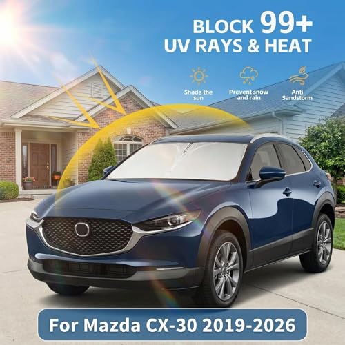 AuyNeas for 2019-2024 2025 2026 Mazda CX-30 CX30 Windshield Sun Shade, Front Window Shade Custom Fit CX30 Accessories Sun Visor Foldable Shade Blocks UV Rays Summer Must Have Car Accessories - Image 2