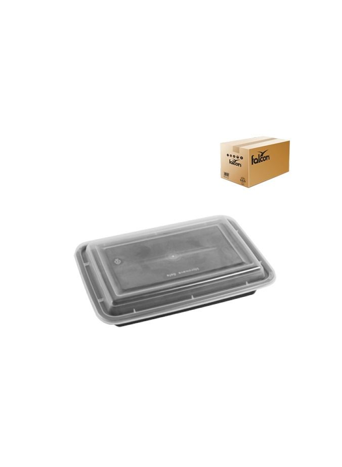 فالكون باك عبوة من 150 علبة مستطيلة الشكل للاستخدام مرة واحدة، قاعدة سوداء، قابلة للاستخدام في الميكروويف، سعة 28 أونصة، مع غطاء