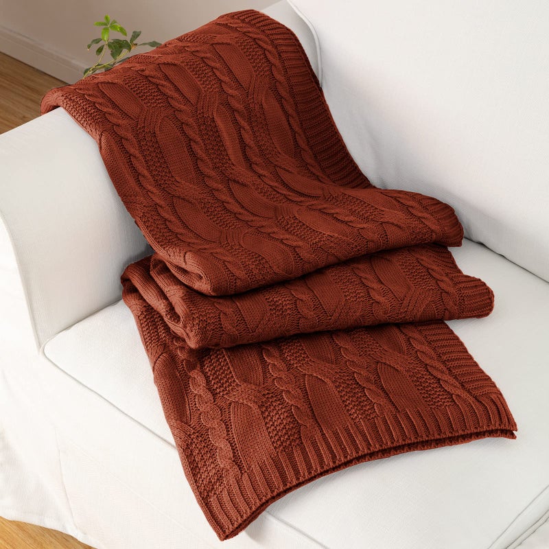 Aormenzy Red Brown Knit Throw Blanket  Cable Knit Decorative Soft Cozy Blanket for Sofa Couch Bed 50 x 60