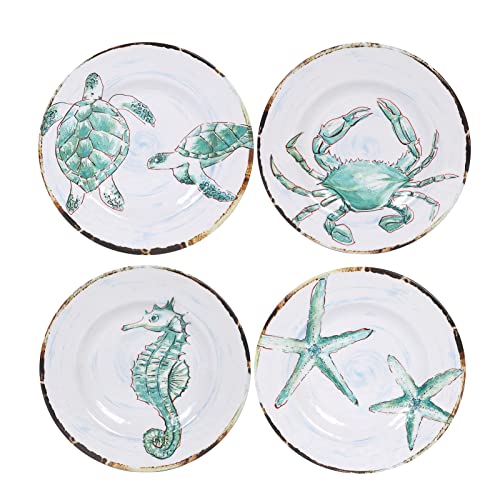 Gofunfun Melamine Salad Plates Set of 4 SaladDessert Plate for OutdoorIndoor Use Shatterproof BPA Free Dishwasher Safe Small Dinner Plates Marine Life