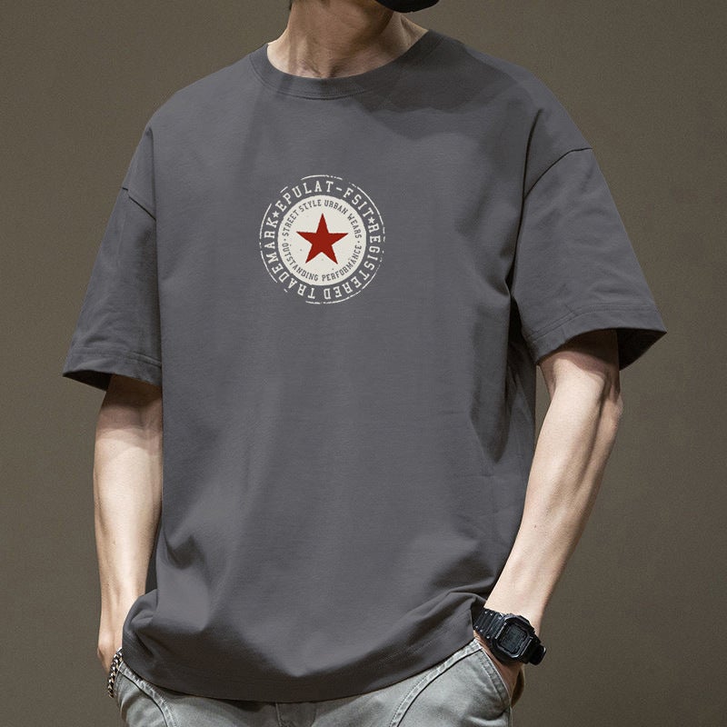 2025 Summer New Printed Short-Sleeved T-Shirt Men's Trendy Brand Trendy Half-Sleeved T-Shirt Loose Round-Neck Top Couple Outfit T-Shirt - Image 3