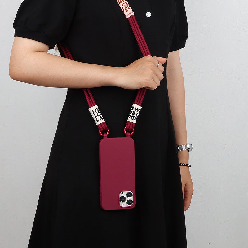 Mobile phone shell women's new crossbody lanyard mobile phone shell for Apple 14Promax milk tea wholesale one-piece delivery - Image 3