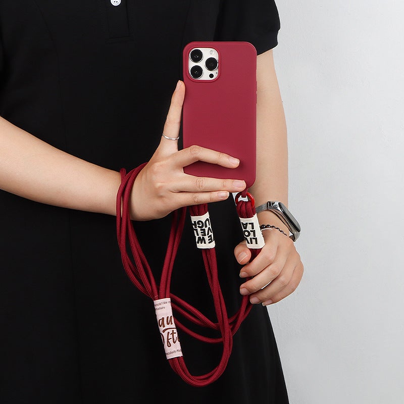 Mobile phone shell women's new crossbody lanyard mobile phone shell for Apple 14Promax milk tea wholesale one-piece delivery - Image 4