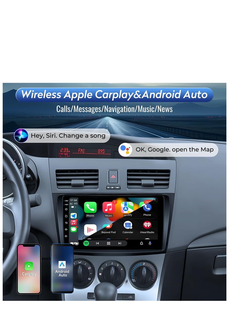 ستيريو سيارة أندرويد لمازدا 3 2010 2011 2012 2013 2 جيجابايت رام 32 جيجابايت روم يدعم أبل كاربلاي، ميرورلينك واي فاي بي تي، شاشة لمس IPS 9 بوصة مع كاميرا AHD متضمنة - Image 2