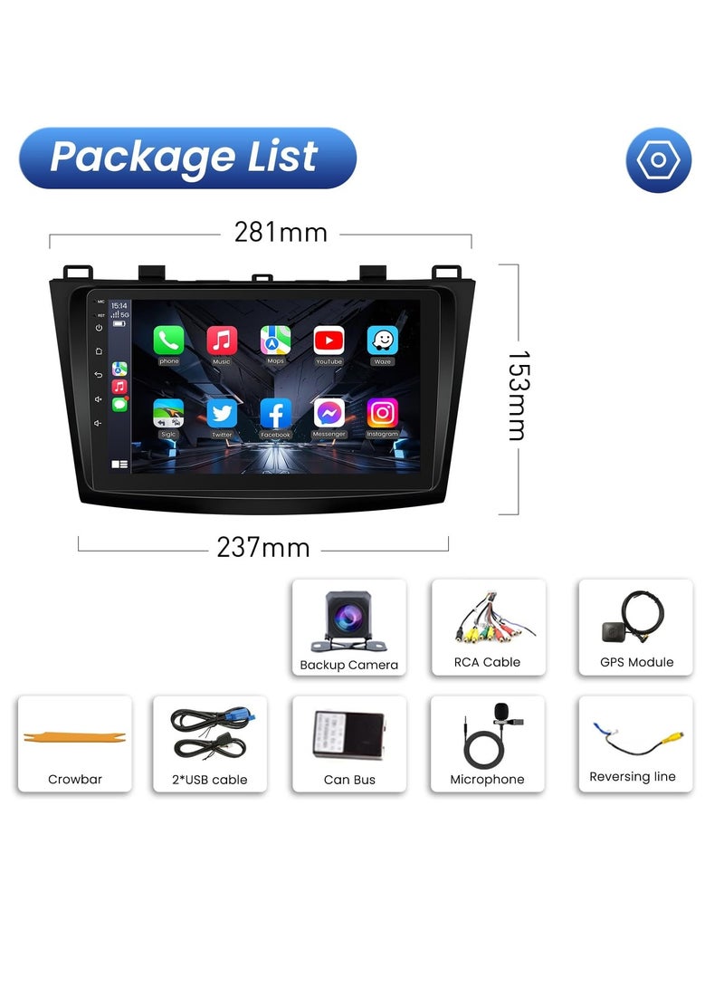 ستيريو سيارة أندرويد لمازدا 3 2010 2011 2012 2013 2 جيجابايت رام 32 جيجابايت روم يدعم أبل كاربلاي، ميرورلينك واي فاي بي تي، شاشة لمس IPS 9 بوصة مع كاميرا AHD متضمنة - Image 4