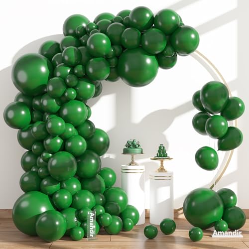 Amandir 153pcs Dark Green Balloons Arch Garland Kit Different Sizes 18 12 10 5 Inch Emerald Light Green Latex Balloon for Birthday Dinosaur Safari Jungle St Patricks Day Party Decorations - Image 5