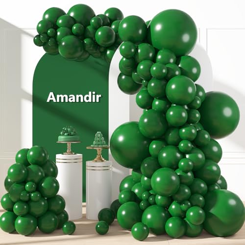Amandir 153pcs Dark Green Balloons Arch Garland Kit Different Sizes 18 12 10 5 Inch Emerald Light Green Latex Balloon for Birthday Dinosaur Safari Jungle St Patricks Day Party Decorations - Image 1