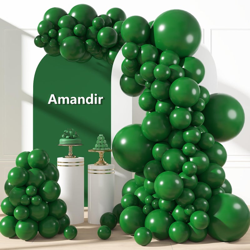 Amandir 153pcs Dark Green Balloons Arch Garland Kit Different Sizes 18 12 10 5 Inch Emerald Light Green Latex Balloon for Birthday Dinosaur Safari Jungle St Patricks Day Party Decorations - Image 3