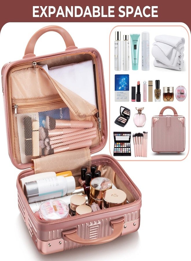 ENNCOZY Mini Hard Shell Hard Travel Luggage Makeup Case Small Portable Carrying Case Suitcase Organizer Makeup Storage Box for Women (B-Rose Gold) - Image 4