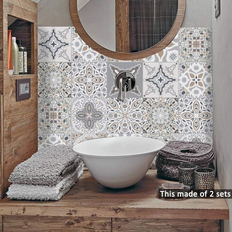 Alwayspon 10 Pieces Square Vinyl Tile Sticker, Self Adhesive Tile Decals for Living Room Kitchen Dining Room Bathroom Decoration (Ts060, 15x15cm) - Image 1