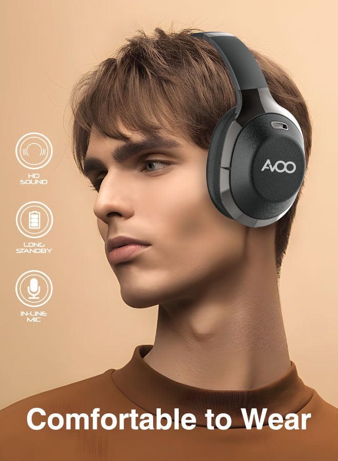 AVOO Bluetooth Wireless Headset Over-Ear Headphone EP206 With Mic Black - Image 3