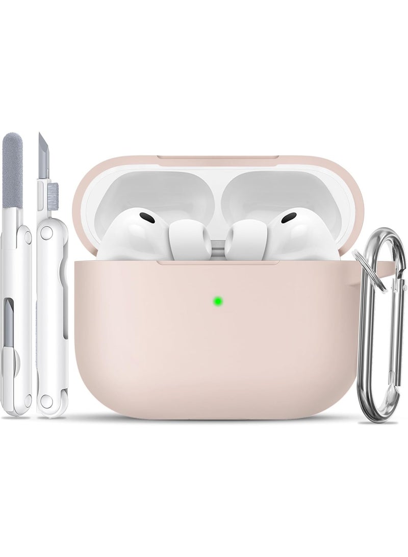 AirPods Pro 3 Case Cover (2025), Soft Silicone Protection Case, with Clean Kit & Keychain - [Support Wireless Charging] - (for AirPods Pro 3 (2025) Case, Sand Pink) - Image 1