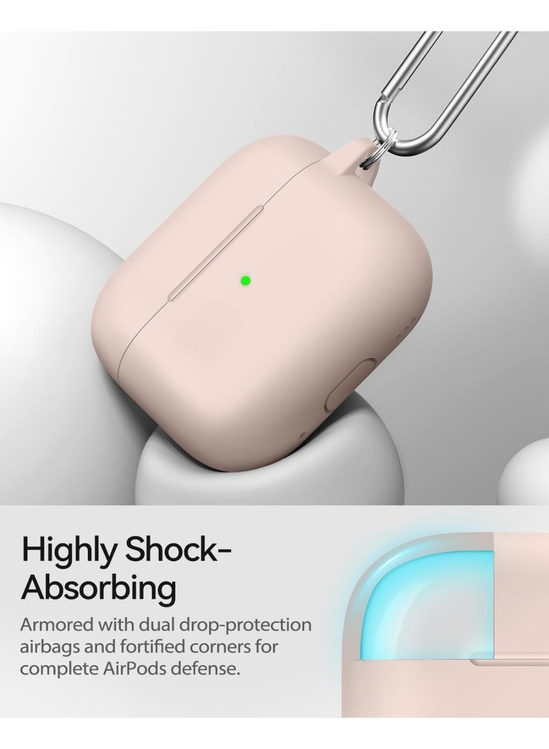 AirPods Pro 3 Case Cover (2025), Soft Silicone Protection Case, with Clean Kit & Keychain - [Support Wireless Charging] - (for AirPods Pro 3 (2025) Case, Sand Pink) - Image 4