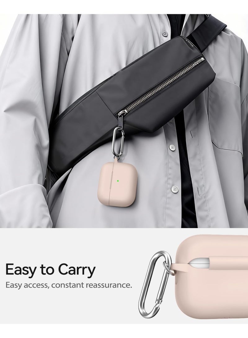 AirPods Pro 3 Case Cover (2025), Soft Silicone Protection Case, with Clean Kit & Keychain - [Support Wireless Charging] - (for AirPods Pro 3 (2025) Case, Sand Pink) - Image 2
