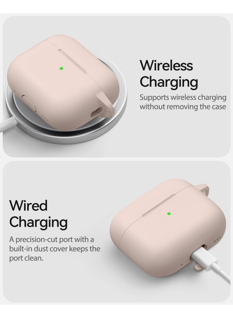 AirPods Pro 3 Case Cover (2025), Soft Silicone Protection Case, with Clean Kit & Keychain - [Support Wireless Charging] - (for AirPods Pro 3 (2025) Case, Sand Pink) - Image 3