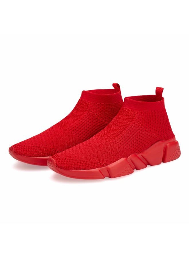 Casbeam Women's Running Knit Comfortable Lightweight Breathable Casual Sports Shoes Fashion Sneakers Slip-On Walking Shoes All Red Size 10 - Image 4