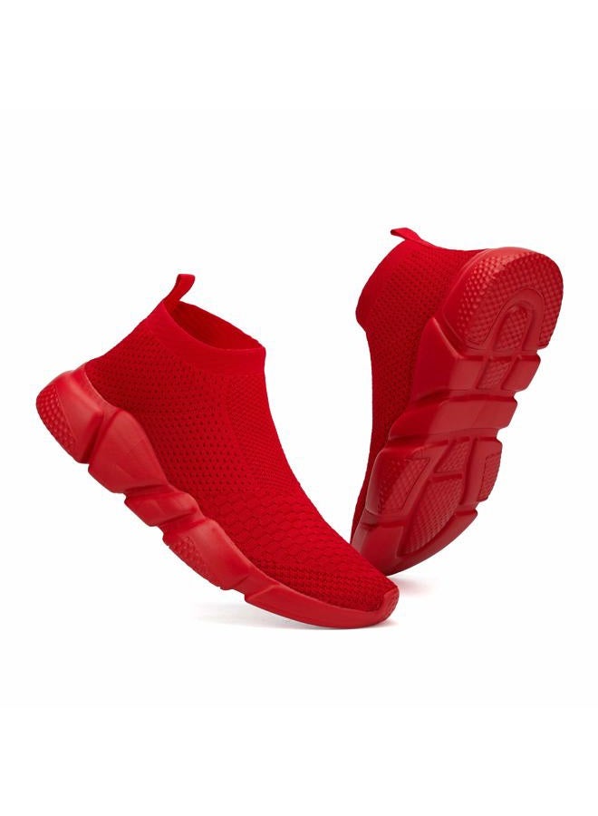 Casbeam Women's Running Knit Comfortable Lightweight Breathable Casual Sports Shoes Fashion Sneakers Slip-On Walking Shoes All Red Size 10