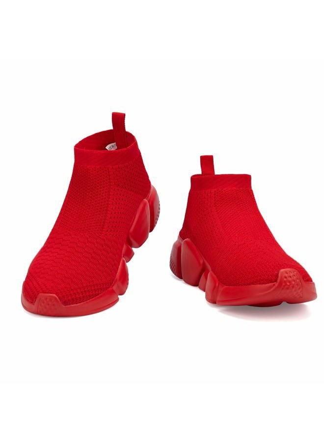 Casbeam Women's Running Knit Comfortable Lightweight Breathable Casual Sports Shoes Fashion Sneakers Slip-On Walking Shoes All Red Size 10 - Image 3