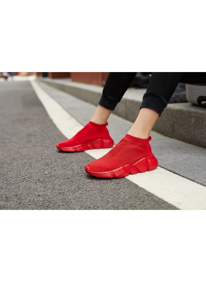 Casbeam Women's Running Knit Comfortable Lightweight Breathable Casual Sports Shoes Fashion Sneakers Slip-On Walking Shoes All Red Size 10 - Image 2