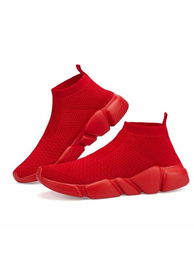 Casbeam Women's Running Knit Comfortable Lightweight Breathable Casual Sports Shoes Fashion Sneakers Slip-On Walking Shoes All Red Size 10 - Image 5
