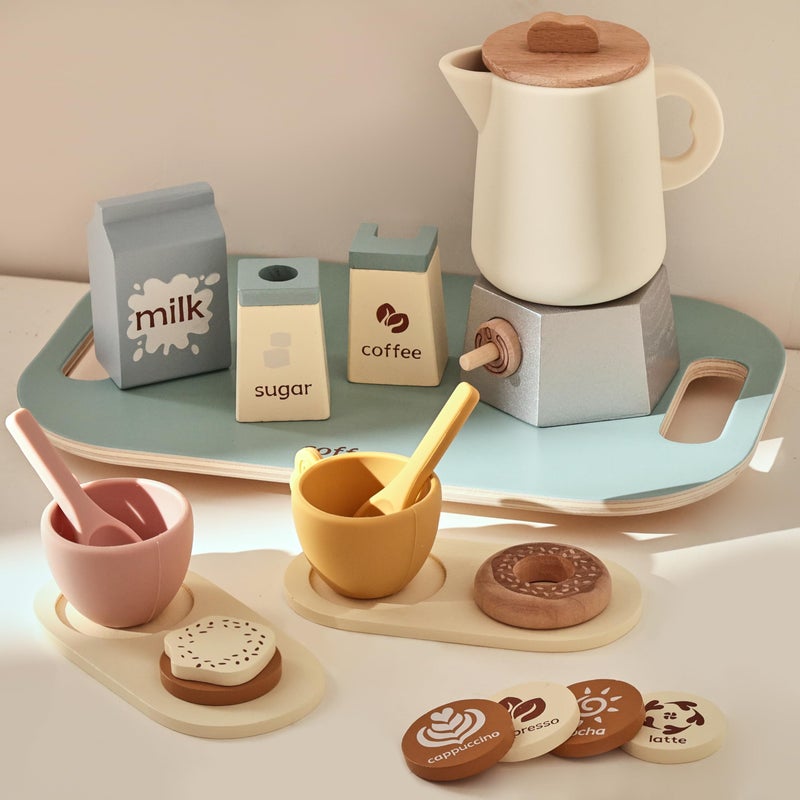 EERKEOD Tea Party Set for Kids Wooden Tea Sets for Toddler Girl Toys Pretend Play for Little Girls Kitchen Play Food Accessories Sets Wooden Educational Toys Gifts with Silicone - Image 3