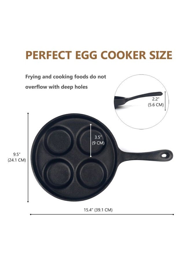 Waykea 4-Cup Cast Iron Fried Egg Pan 9.5" Pancake Pan Burger Omelette Cooker Griddle - Image 5