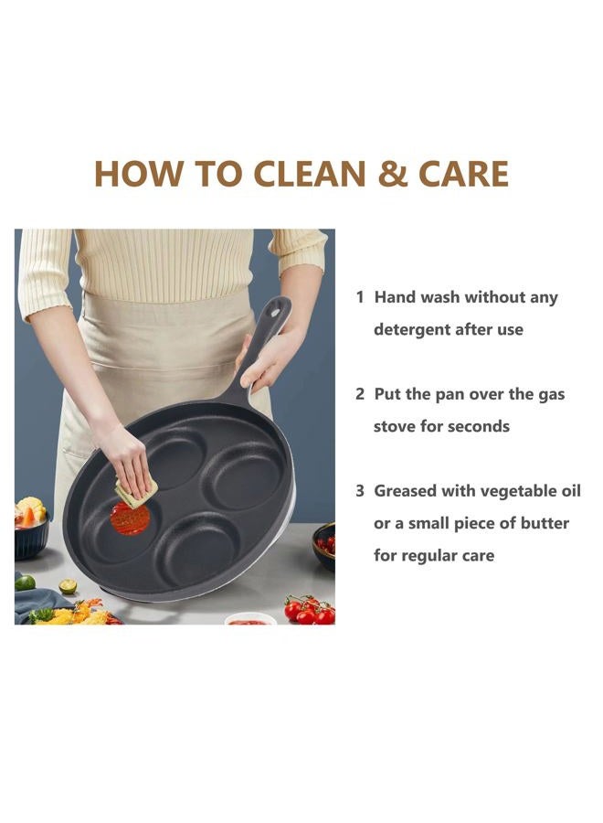 Waykea 4-Cup Cast Iron Fried Egg Pan 9.5" Pancake Pan Burger Omelette Cooker Griddle - Image 4