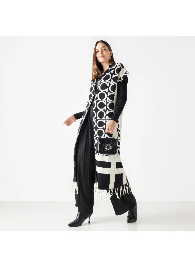 Iconic Iconic Textured Longline Cardigan with Fringes