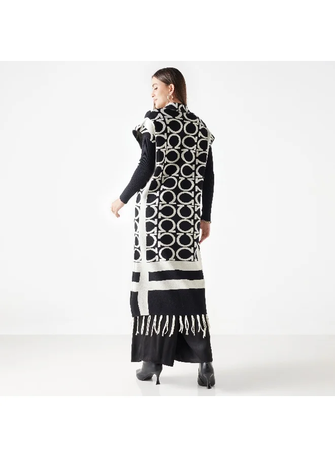 Iconic Iconic Textured Longline Cardigan with Fringes