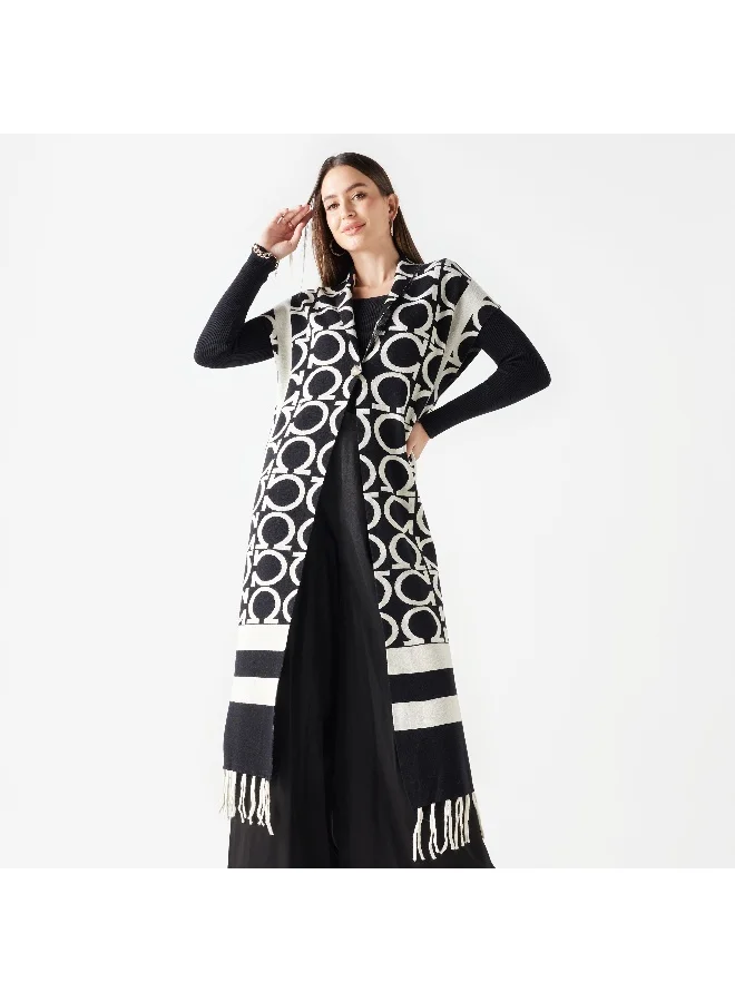 Iconic Iconic Textured Longline Cardigan with Fringes
