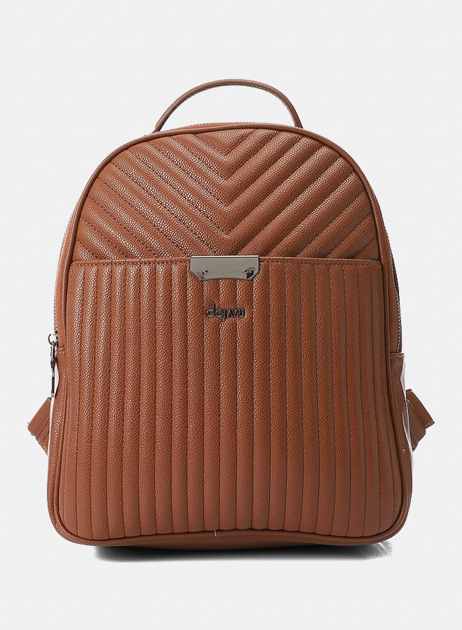 DejaVu Self Pattenerend With One Main Compartment Brown Leather Backpack - Image 1