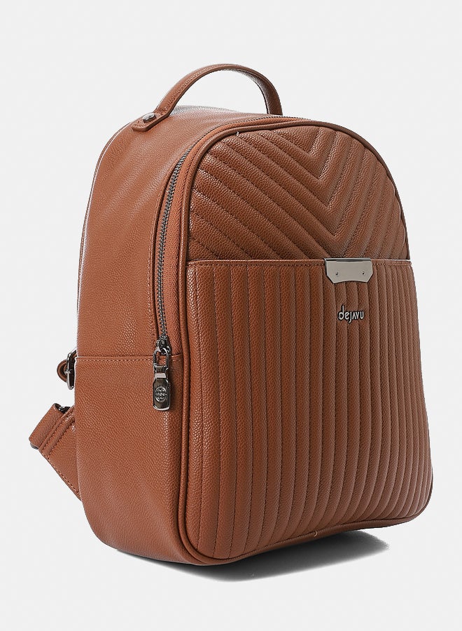DejaVu Self Pattenerend With One Main Compartment Brown Leather Backpack - Image 2