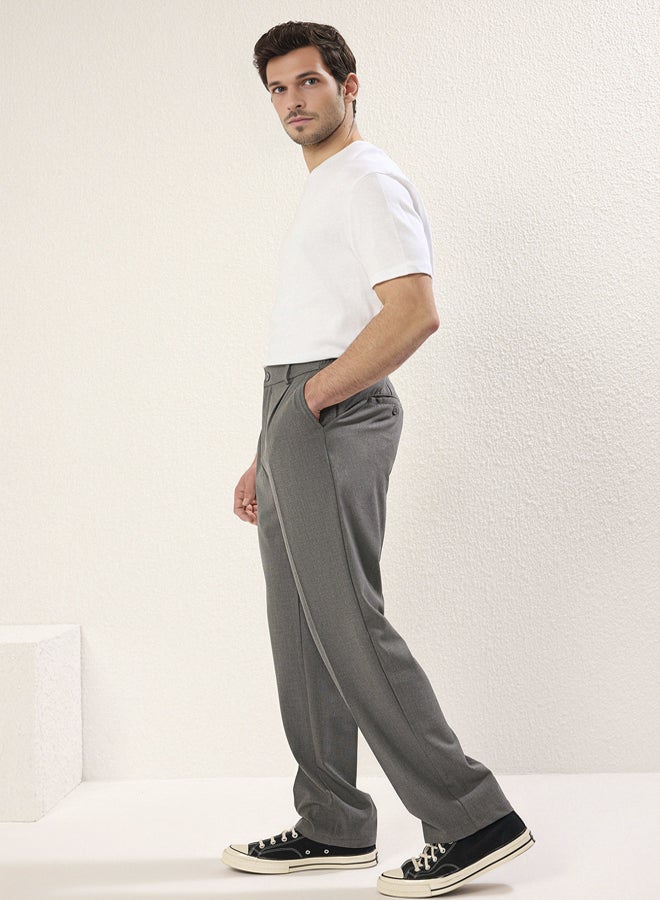 trendyol Grey Wideleg Baggy Relaxed Fit More Sustinable Woven Fabric Trousers - Image 2