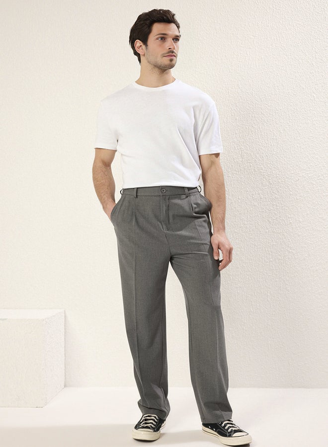 trendyol Grey Wideleg Baggy Relaxed Fit More Sustinable Woven Fabric Trousers - Image 1