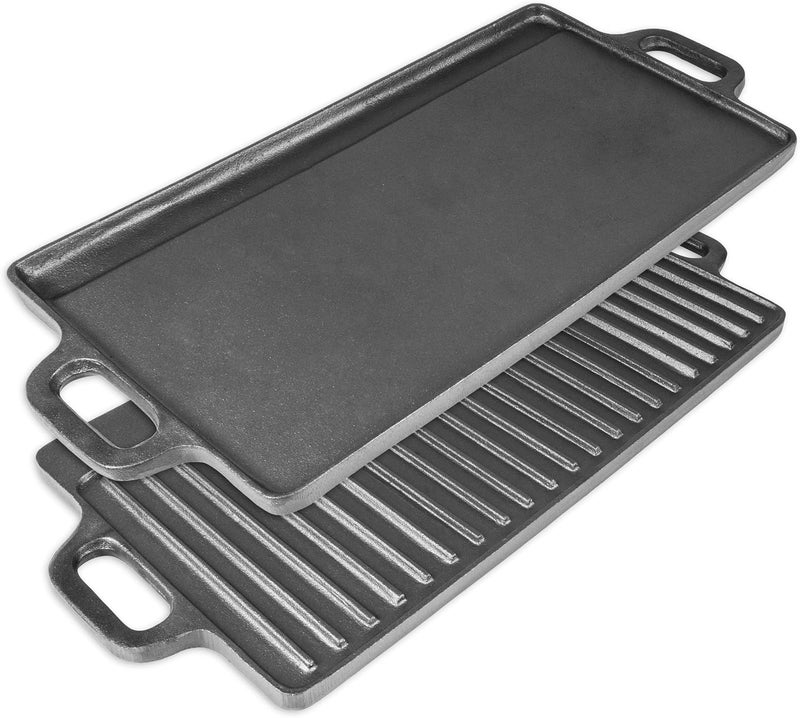 ProSource 2-in-1 Reversible 19.5” x 9” Cast Iron Griddle with Handles, Preseasoned & Non-Stick for Gas Stovetop, Oven and Open Fire. - Image 1