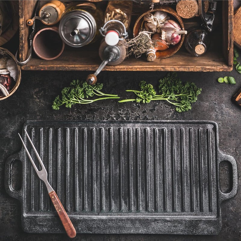 ProSource 2-in-1 Reversible 19.5” x 9” Cast Iron Griddle with Handles, Preseasoned & Non-Stick for Gas Stovetop, Oven and Open Fire. - Image 5