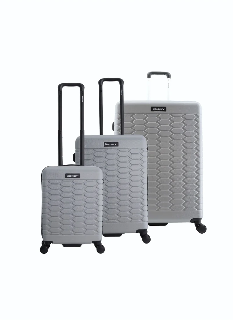 Discovery Discovery Reptile ABS Hardshell Luggage Set Silver, Durable Lightweight Expandable Suitcase, 4 Double Wheel With TSA Lock 3pcs Trolley Bag (20+24+28 Inch).