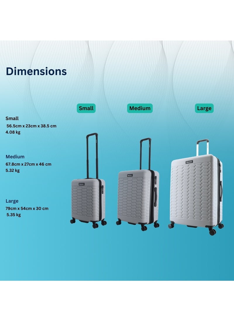 Discovery Reptile ABS Hardshell Luggage Set Silver, Durable Lightweight Expandable Suitcase, 4 Double Wheel With TSA Lock 3pcs Trolley Bag (20+24+28 Inch). - pzsku/Z35C4E2BD90F99FEB0671Z/45/_/1720684056/340c34f9-bed4-49d8-b6cf-1396fc9b8b74