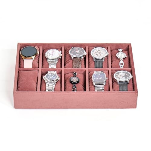 La Trove Watch and Bracelet Organizer Tray for Men & Women | 10 Slot Storage Holder for Wardrobe Drawer Closet | Luxury Display Organizer for Watches, Bracelets & Accessories | Dark Pink - Image 4