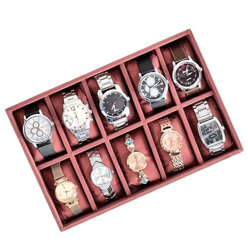 La Trove Watch and Bracelet Organizer Tray for Men & Women | 10 Slot Storage Holder for Wardrobe Drawer Closet | Luxury Display Organizer for Watches, Bracelets & Accessories | Dark Pink - Image 1