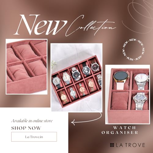 La Trove Watch and Bracelet Organizer Tray for Men & Women | 10 Slot Storage Holder for Wardrobe Drawer Closet | Luxury Display Organizer for Watches, Bracelets & Accessories | Dark Pink - Image 2