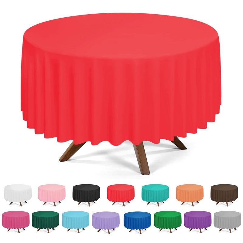 YSYJ 3 Pack Red Plastic Tablecloth Disposable Round Table Cloth 84 Inch Table Cover for Parties - Image 1