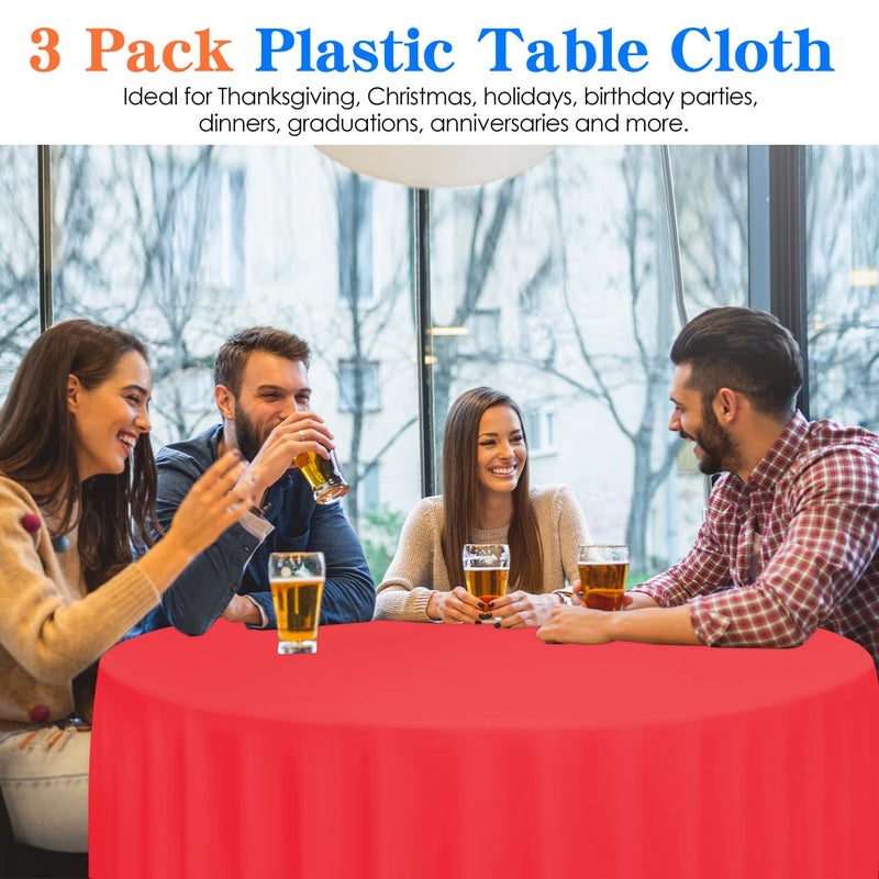 YSYJ 3 Pack Red Plastic Tablecloth Disposable Round Table Cloth 84 Inch Table Cover for Parties - Image 4