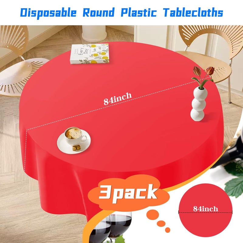 YSYJ 3 Pack Red Plastic Tablecloth Disposable Round Table Cloth 84 Inch Table Cover for Parties - Image 2