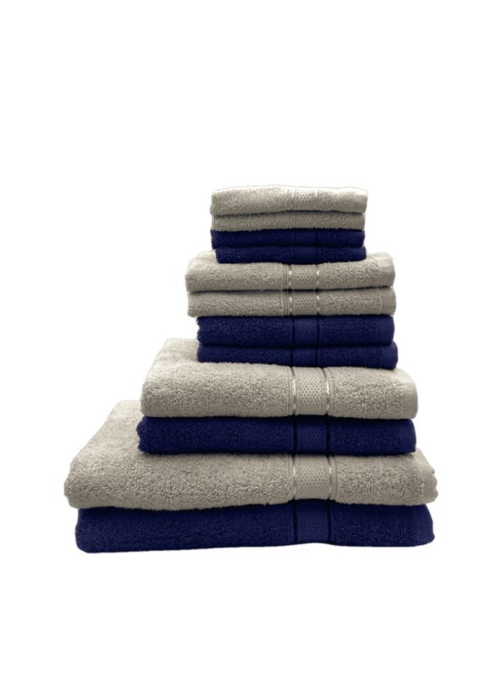 BYFT Daffodil(Light Grey & Navy Blue) Cotton Premium Bath Linen Set (4 Face, 4 Hand, 2 Adult Bath, 2 Kids Bath Towel, 2 Adult Bathrobe 2, 6yr Kids Bathrobe) Family Pack of 16Pcs
